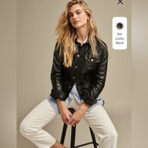 Leather Trucker Jacket in Lucky Black Lucky Brand Small